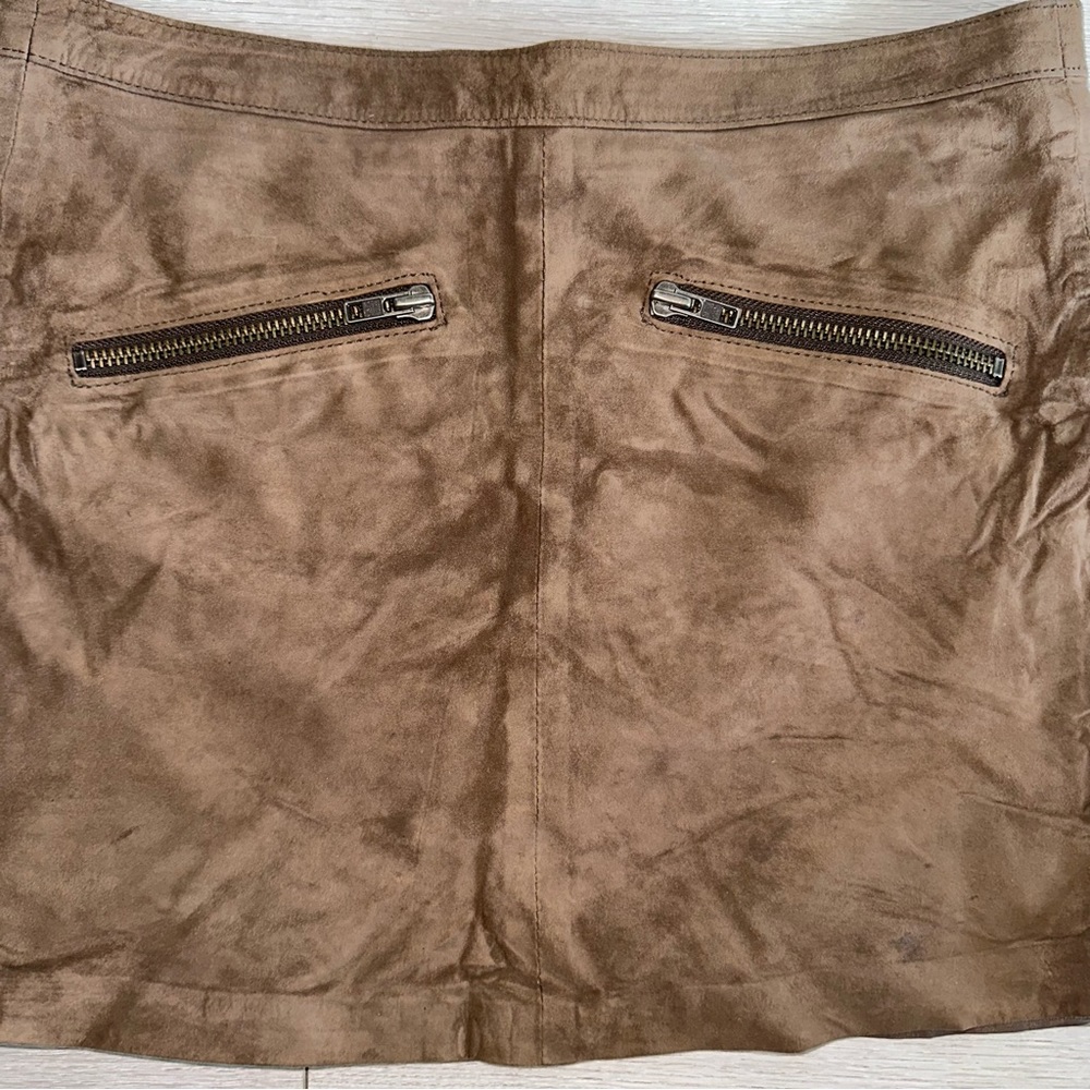 The Kooples Women's Brown Suede Leather Mini Skirt size medium zip details - Picture 5 of 7
